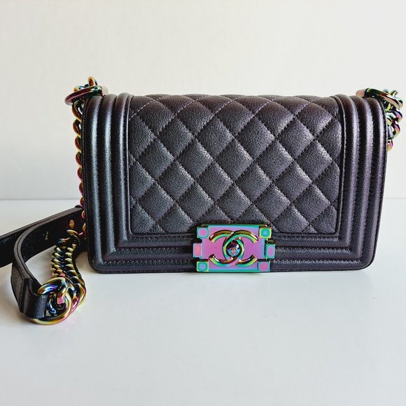 Chanel Purple Iridescent Quilted Leather Small Boy Flap Shoulder Bag - Picture 3 of 16